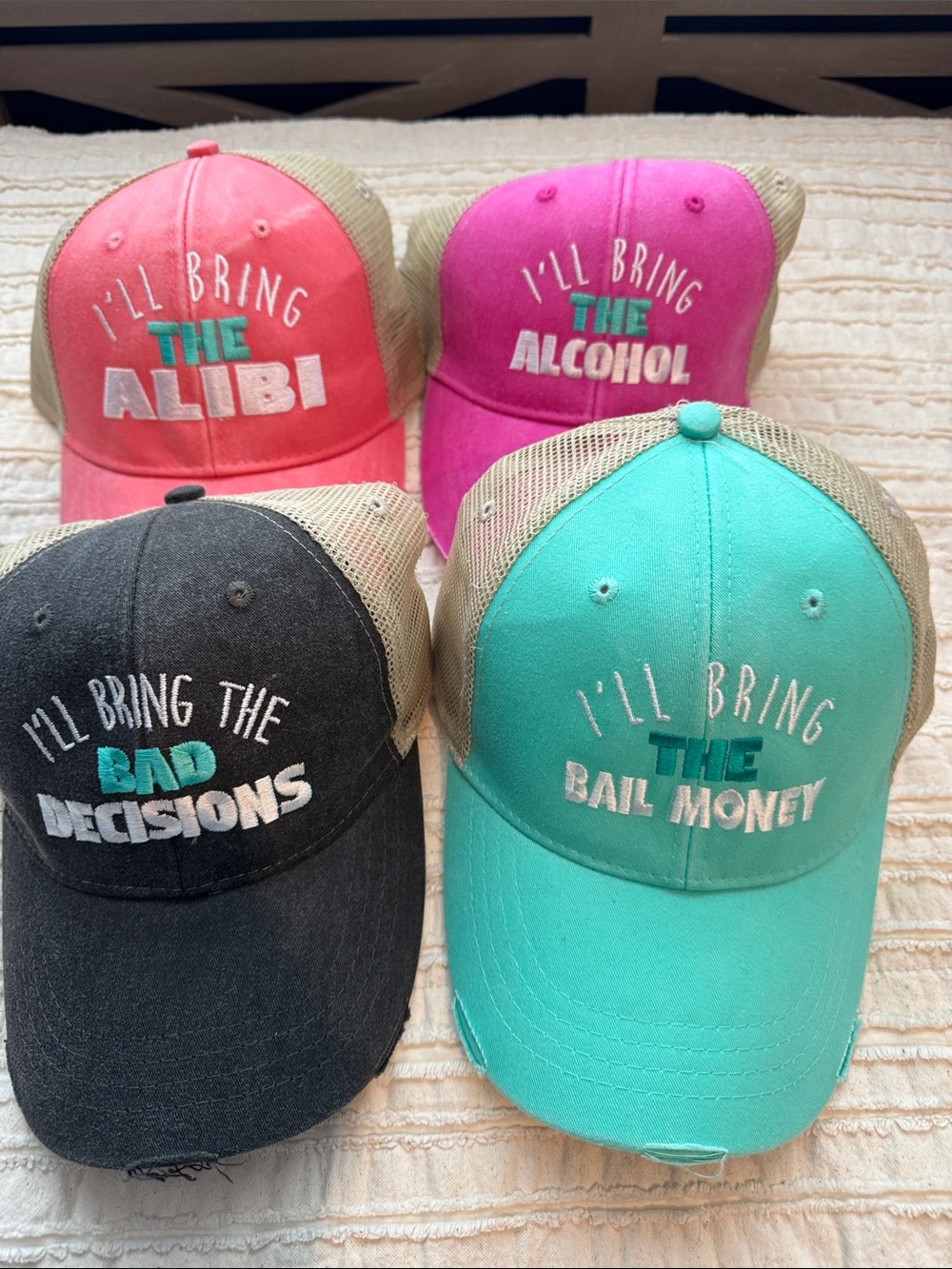 4 Women’s Mesh-Back Cap with Fun Slogan - Pink